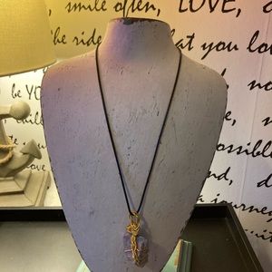 Handmade Light Purple Gemstone Rock with Gold Black Necklace